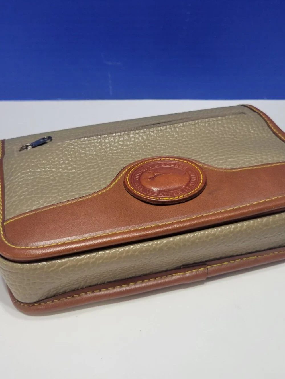 Vintage Dooney & Bourke Pebble Leather Taupe and British Tan Crossbody Purse (No